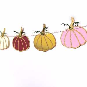 Little Pumpkin Garland Burgundy, Gold & Pink Party Decor Autumn Garland Fall Garland Girly Pumpkin Party Glam Thanksgiving Decor image 3