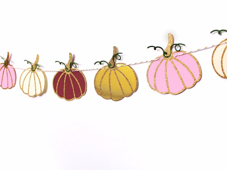 Little Pumpkin Garland Burgundy, Gold & Pink Party Decor Autumn Garland Fall Garland Girly Pumpkin Party Glam Thanksgiving Decor image 3