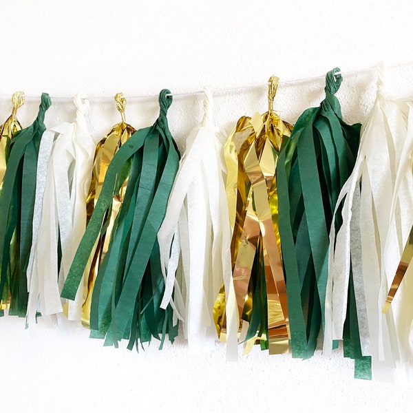 Tassel Garland | Dark Green and Gold Tassel Garland | Bridal Shower Decor | Graduation Tassel Garland | Green Tassel Garland | Dark Green Pa