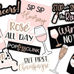 UNEDITABLE Champagne and Wine Photo Booth Props | Rosé All Day Photo Booth Props | Printable  Photo Booth Props | Rosé All Day Party | Bubb