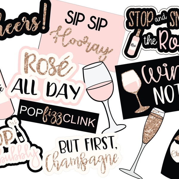 UNEDITABLE Champagne and Wine Photo Booth Props | Rosé All Day Photo Booth Props | Printable  Photo Booth Props | Rosé All Day Party | Bubb