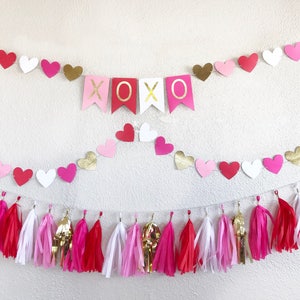 Valentine's Day Banner Valentine's Day Garland Valentine's Day Party Hear Garland Heart Banner Red and Pink Party Decor XOXO image 5