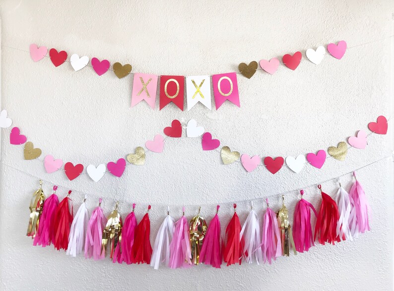 Valentine's Day Banner Valentine's Day Garland Valentine's Day Party Hear Garland Heart Banner Red and Pink Party Decor XOXO image 5