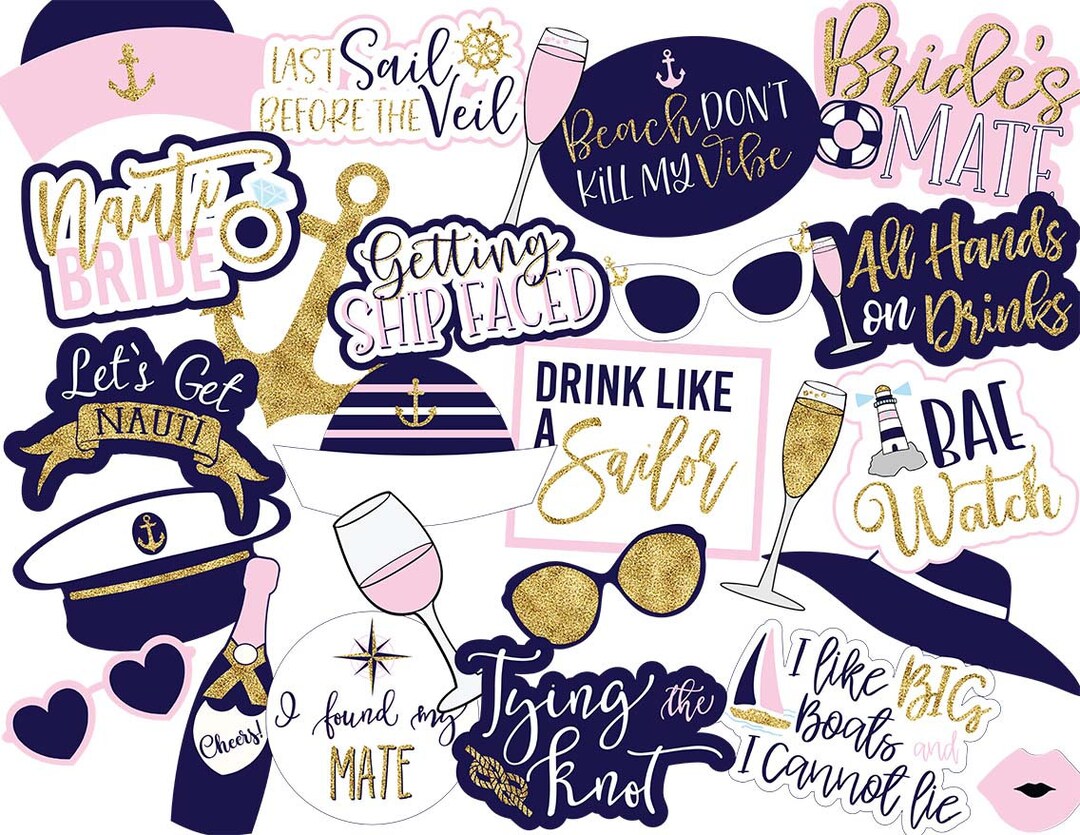 UNEDITABLE Printable Nautical Bachelorette Photo Booth Props Nautical Party Decor Instant ...