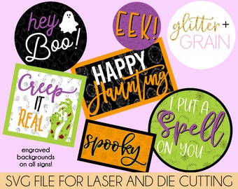 Halloween Tiered Tray Sign File | Halloween SVG | Spooky Tiered Tray Signs |  Halloween Laser cut sign | Halloween Cut File