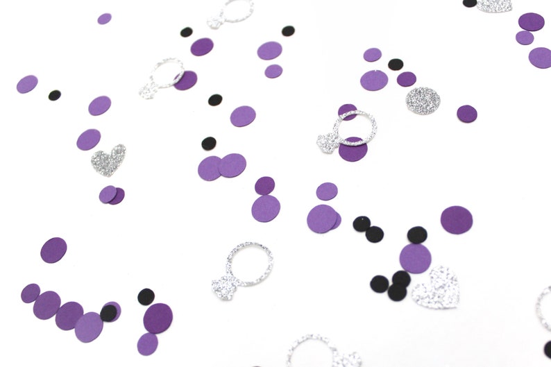 Wedding Party Confetti Purple /& Silver Diamond RingHeart Confetti Bridal Party Decorations Bachelorette Party Decor Bridal Confetti