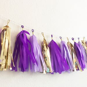 Tassel Garland Tassel Banner Purple and Gold Tassel Garland Purple and Gold Party Decor Purple Violet Lavendar Gold Party image 3