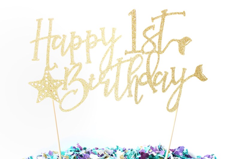 Under the Sea Cake Topper Siren Party Mermaid Party Glitter Mermaid Tail Topper Glitter Mermaid Tail Happy 1st Birthday Cake Topper