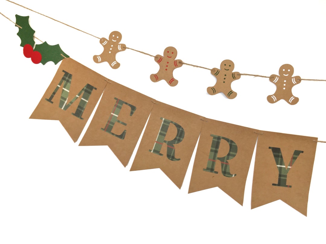 Rustic Christmas Banner Merry Christmas Wall Banner Kraft Etsy