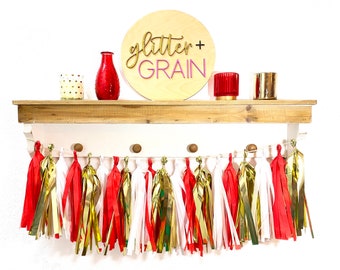 Tassel Garland | Tassel Banner | Red, white, and gold tassel garland | Birthday party decor | graduation party decor | bridal shower decor