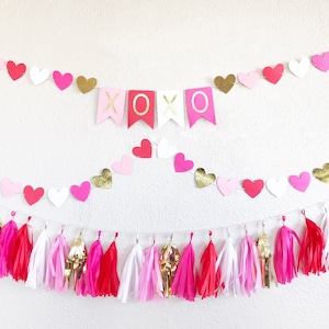 Valentine's Day Banner Valentine's Day Garland Valentine's Day Party Hear Garland Heart Banner Red and Pink Party Decor XOXO image 3