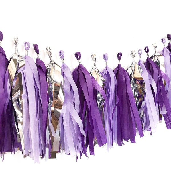 Tassel Garland | Tassel Banner | Purple and silver Tassel Garland | Purple and Silver Party Decor | Purple | Violet | Lavendar | silver | Pa