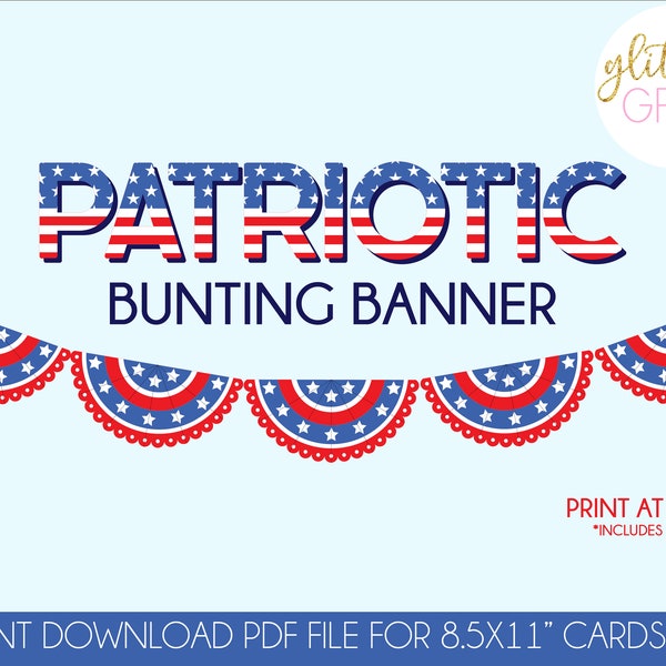 4th of July Printable Banner | Independence Day Party Decor | Patriotic Printable Banner | 4th of July Printables | Printable Bunting Banner