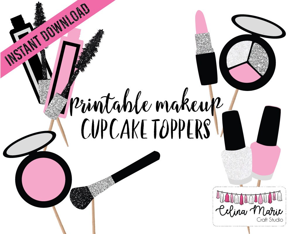 Printable Makeup Cupcake Toppers Pink & Silver Makeup Etsy
