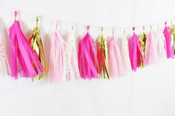 Pink, Gold, and White Tassel Garland Pink and Gold Tassel Garland Pink  Party Decor Bridal Shower Decor Baby Shower Decor Bachelore 