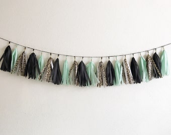 Tassel Garland |  Mint Green Tassel Garland | Leopard Print Decorations | Cheetah Print Decorations | Mint, Black and Leopard Party