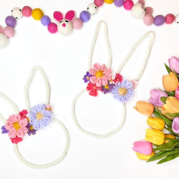 Floral Bunny Knit Wire Yarn Art | Easter Decor | Easter Bunny Decor | Easter Hanging Sign | Yarn Easter Decor | Boho Easter Decor | Kids Eas
