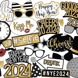 UNEDITABLE 2024 New Year Photo Booth Props | Instant Download NYE Props | Downloadable New Year Party Decor | Printable New Years Props | Ne