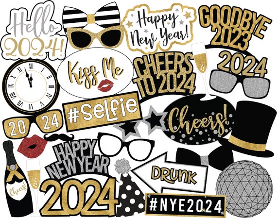 UNEDITABLE 2024 New Year Photo Booth Props Instant Download NYE Props Downloadable New Year Party Decor Printable New Years Props Ne