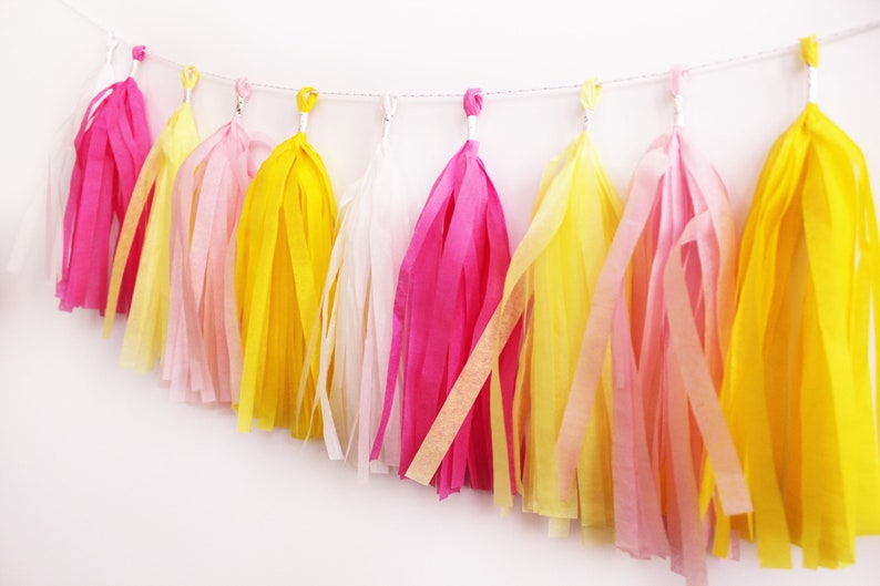 Sunshine Tassel Garland Lemonade Tassel Garland Tassel Banner pink and yellow Tassel Garland pink and yellow Party Decor Lemon image 3