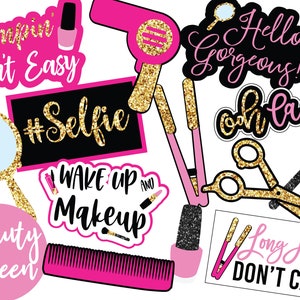 UNEDITABLE Printable Beauty Photo Booth Props | Digital Download Props | Salon Photo Booth Props | Girly Photo Booth Props | Makeup Photo Bo