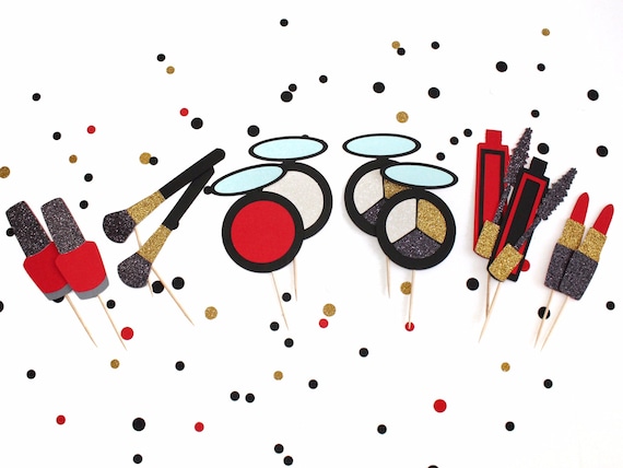 Makeup Cupcake Toppers | Makeup Cupcake Picks | Lipstick Cupcake Toppers | Makeup Themed Party | Bridal Shower | Cosmetics Cupcake Toppers Il_570xn