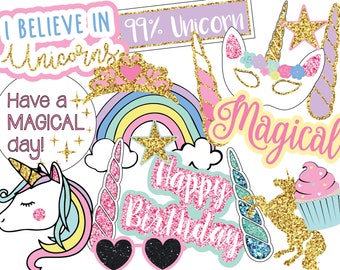 UNEDITABLE Unicorn Photo Booth Props, Instant Download Photo Booth Props, Printable Photo Booth Props, Digital Photo Booth Props, Unicorn Pa