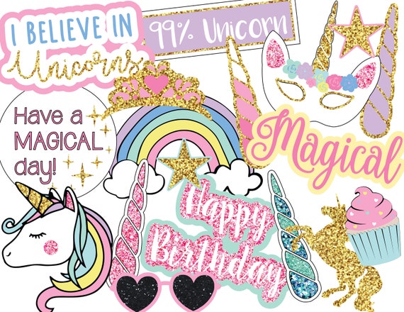 UNEDITABLE Unicorn Photo Booth Props, Instant Download Photo Booth Props, Printable Photo Booth ...
