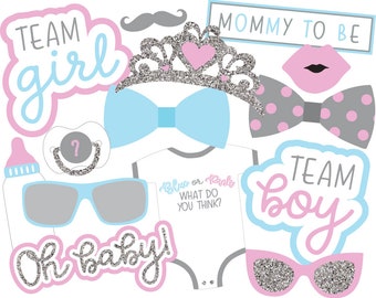 Gender Reveal Party | Baby Shower Photo Props | Pink, Blue & Silver/Gray Baby Party Decor | Oh Baby! | Mommy to Be Decor | Photobooth Props