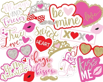 UNEDITABLE Valentine's Day Photo Booth Props | Printable Valentine's Day Photo Props | Instant Download Valentine Props | Valentine's Day Pa