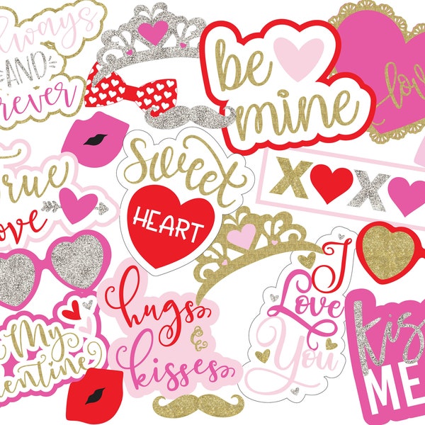 UNEDITABLE Valentine's Day Photo Booth Props | Printable Valentine's Day Photo Props | Instant Download Valentine Props | Valentine's Day Pa