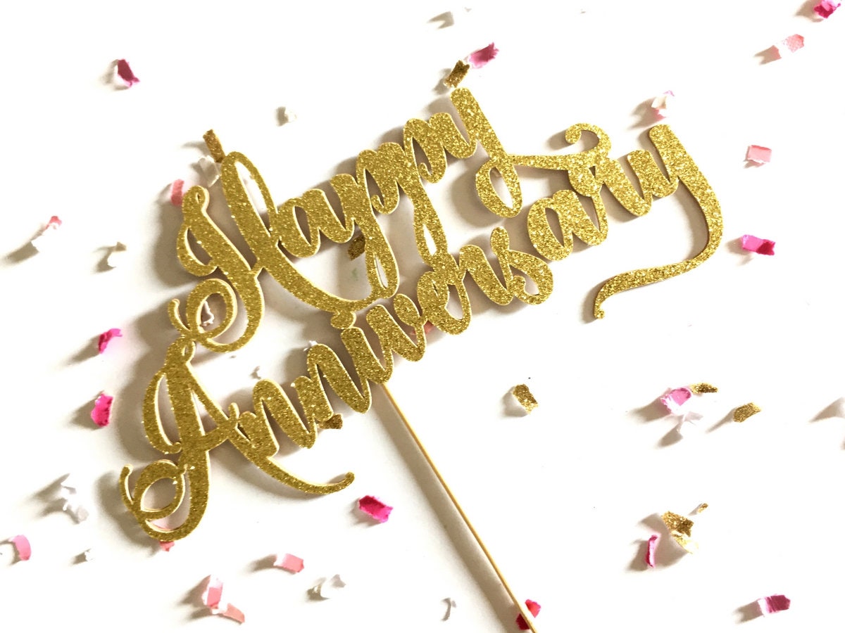 Happy Anniversary Gold Glitter Cake Topper Anniversary Party | Etsy