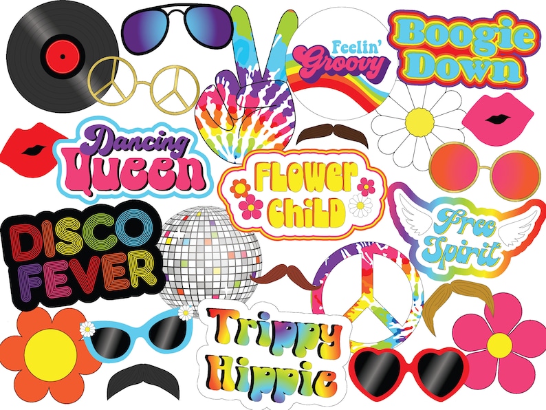 70s Themed Party Photo Booth Props Disco Party Props Etsy