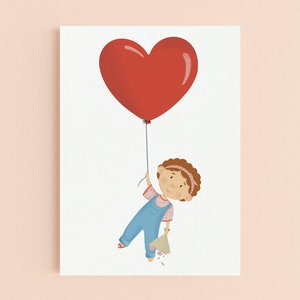 Ansichtkaart meisje met hartjes ballon - liefde
