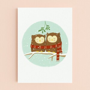 Kerstkaart cozy uiltjes
