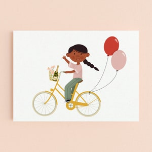 Ansichtkaart meisje op feestelijke fiets - verjaardag - felicitatie