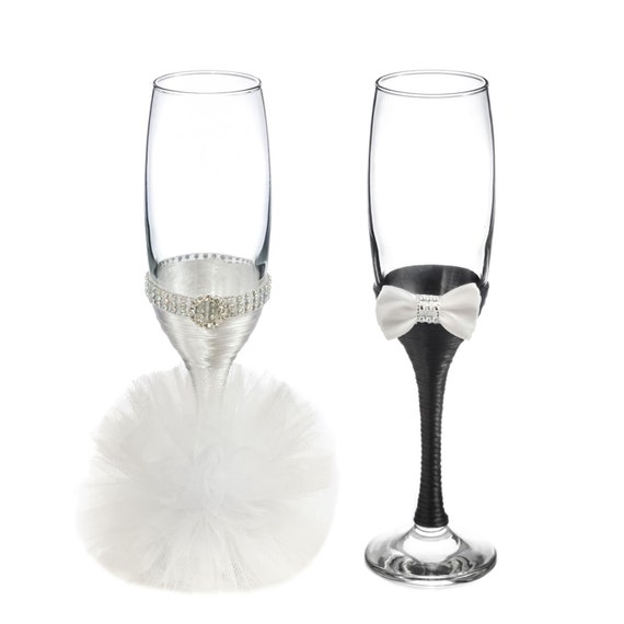 Mr And Mrs Wedding Glasses Bride And Groom Toasting Flutes Mr Etsy