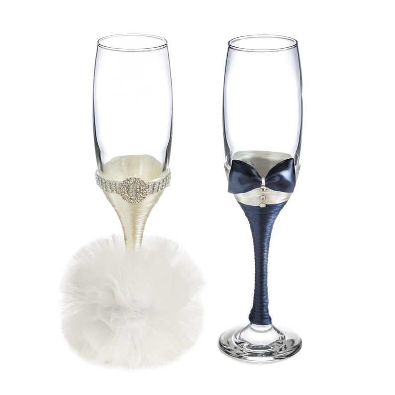 Set Of 2 Wedding Glasses Bride Groom Champagne Glasses For Etsy