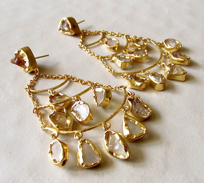 Raw Citrine Quartz Long Chandelier EarringsCharm EarringsGold Dangle EarringsStatement EarringsGemstone Earrings
