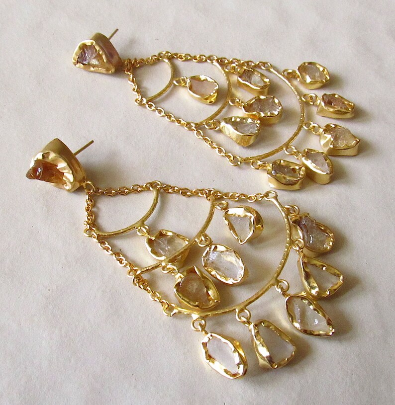 Raw Citrine Quartz Long Chandelier EarringsCharm EarringsGold Dangle EarringsStatement EarringsGemstone Earrings
