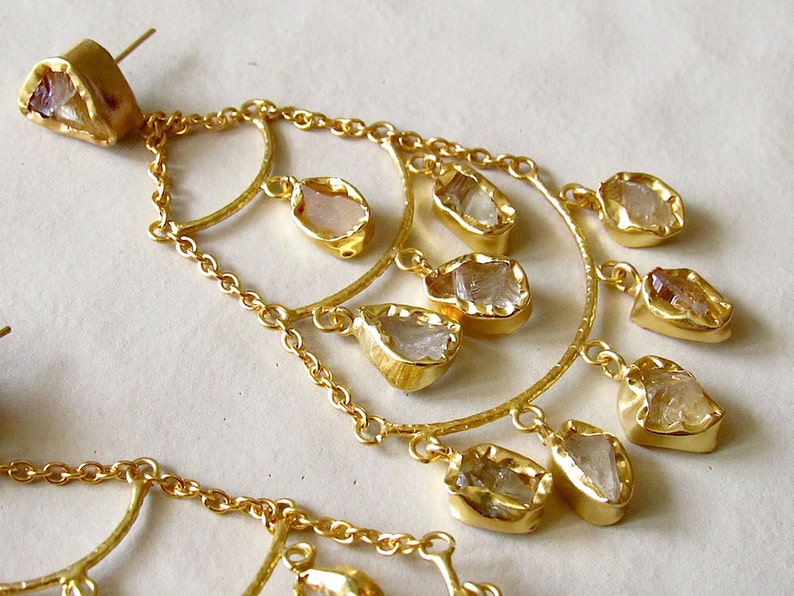 Raw Citrine Quartz Long Chandelier EarringsCharm EarringsGold Dangle EarringsStatement EarringsGemstone Earrings