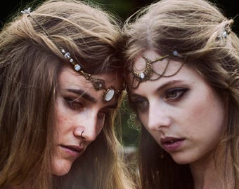 Forehead / Headband / Tiara Elven Fairy Gothic / Tiara / Circlet / Forehead / hair accessory "Lindy" / Color Gold & White