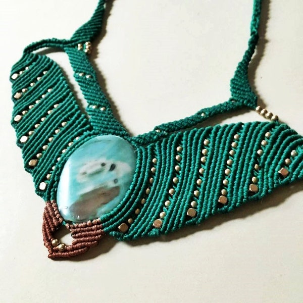 Macrame necklace, turquoise necklace, boho necklace  turquoise stone, gemstone necklace, handmade necklace, unique gift, statement necklace