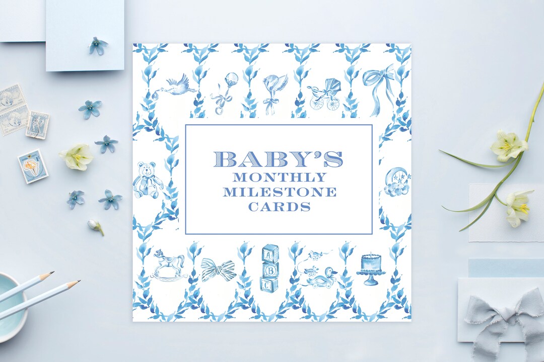 PRINTABLE Baby Monthly Milestone Cards | Preppy Baby | Traditional ...