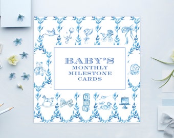 PRINTABLE Baby Monthly Milestone Cards | Preppy Baby | Traditional | Southern | Boy