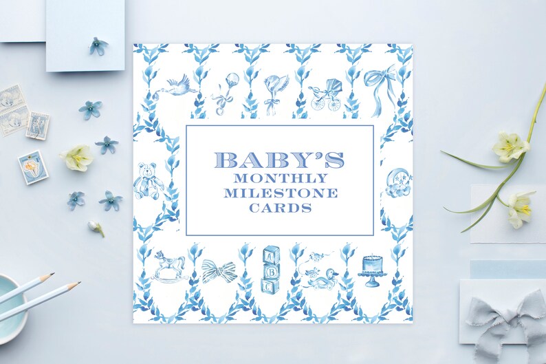 PRINTABLE Baby Monthly Milestone Cards | Preppy Baby | Traditional ...