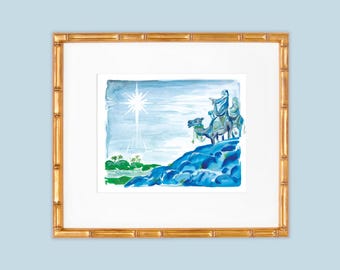 Arte de temporada / Impresión navideña en acuarela / Cielos triunfantes / Mateo 2:10
