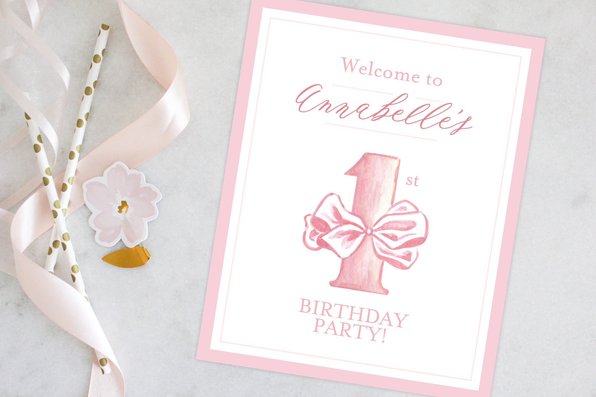 PRINTABLE Birthday Party Invitation First Birthday ONE Pink Bow printable-birthday-party-invitation-first-birthday-one-pink-bow