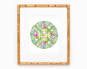 Lámina artística para el hogar / Acuarela / Medallón de rosa