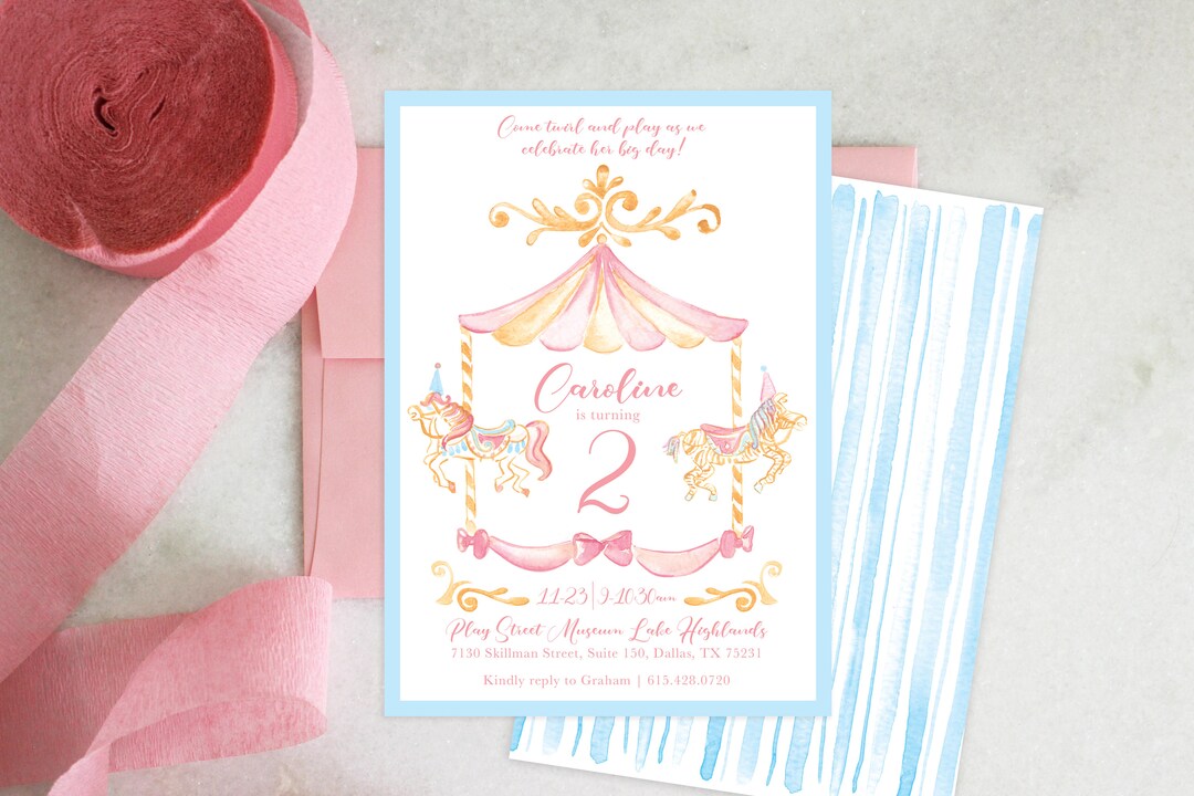 PRINTABLE Birthday Party Invitation Pastel Carousel Merry-go-round - Etsy